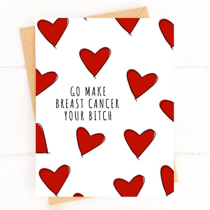 Card with red hearts and text on a white background