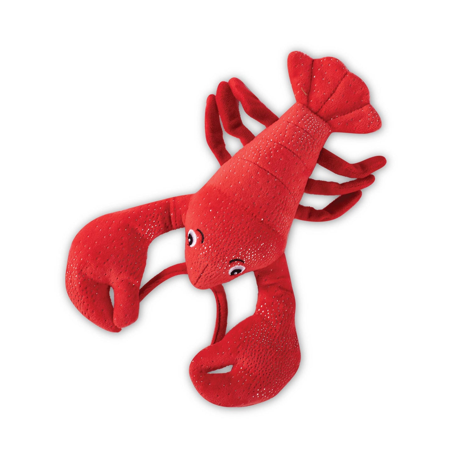 Red plush lobster toy on a white background