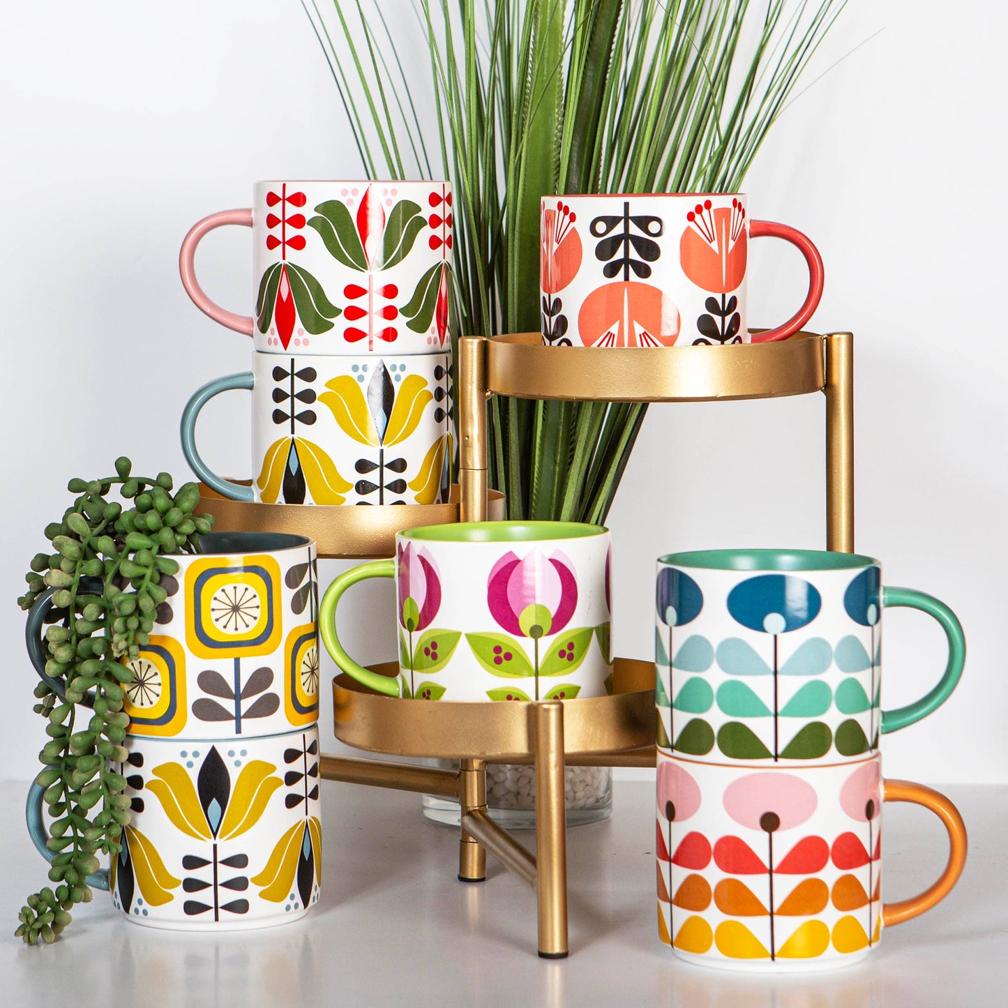 Pistachio Green Mod Flower Mid Century Stackable Coffee Mug