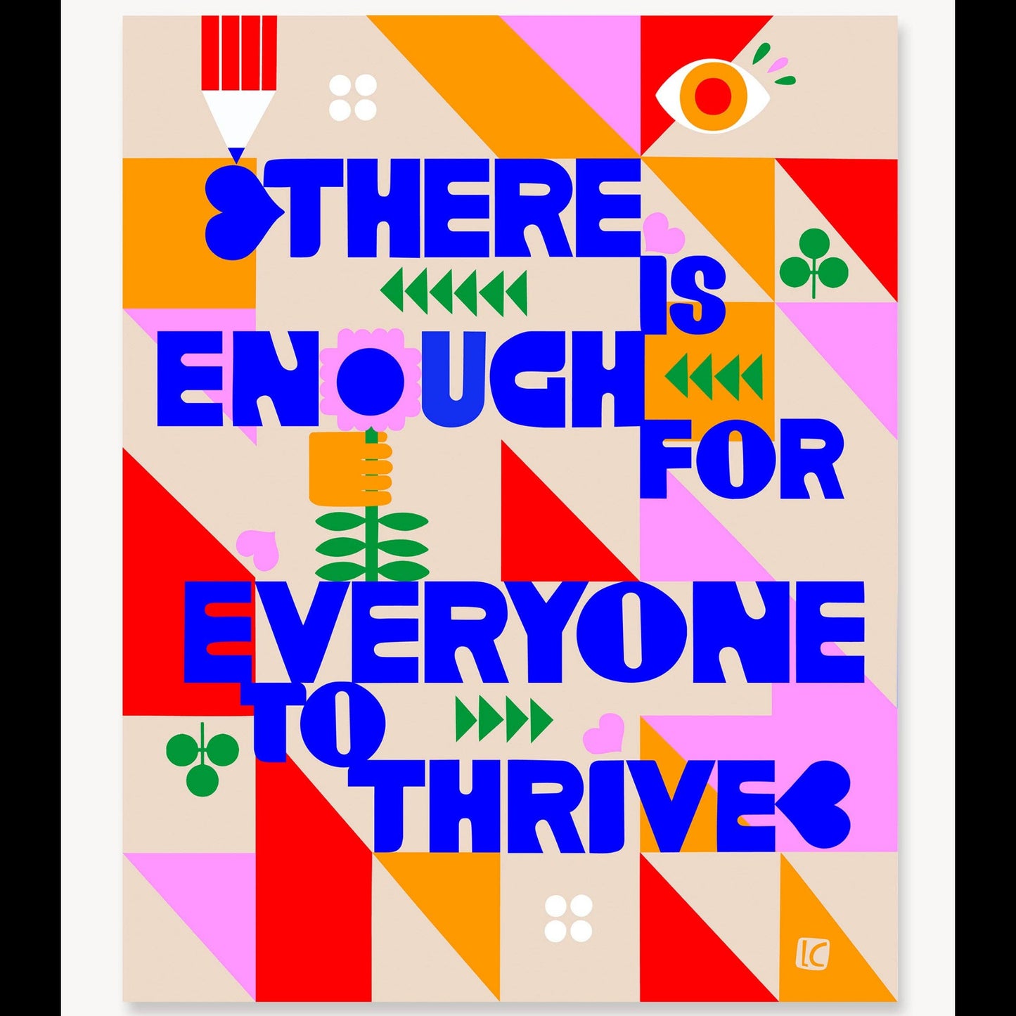 Colorful poster with geometric design and motivational text on a white background
