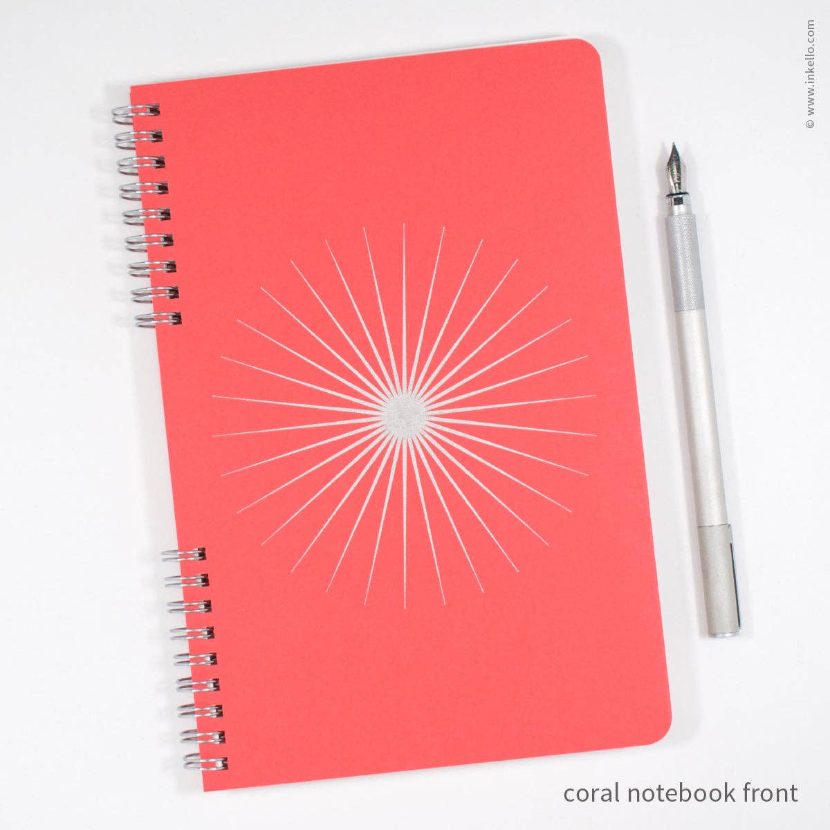 Big Burst Spiral Notebook with Coral Cover and Silver Ink