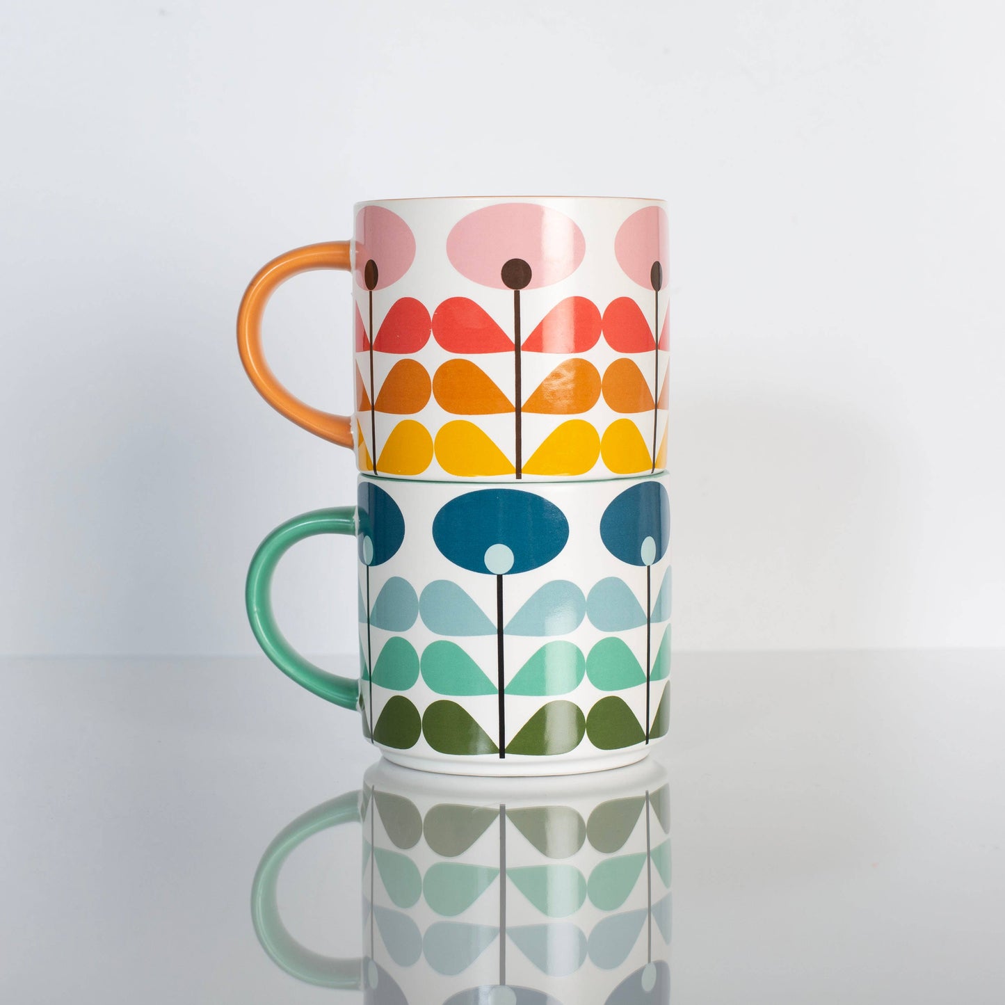 Blue Mid Century Modern Flower Stackable Matte Coffee Mug
