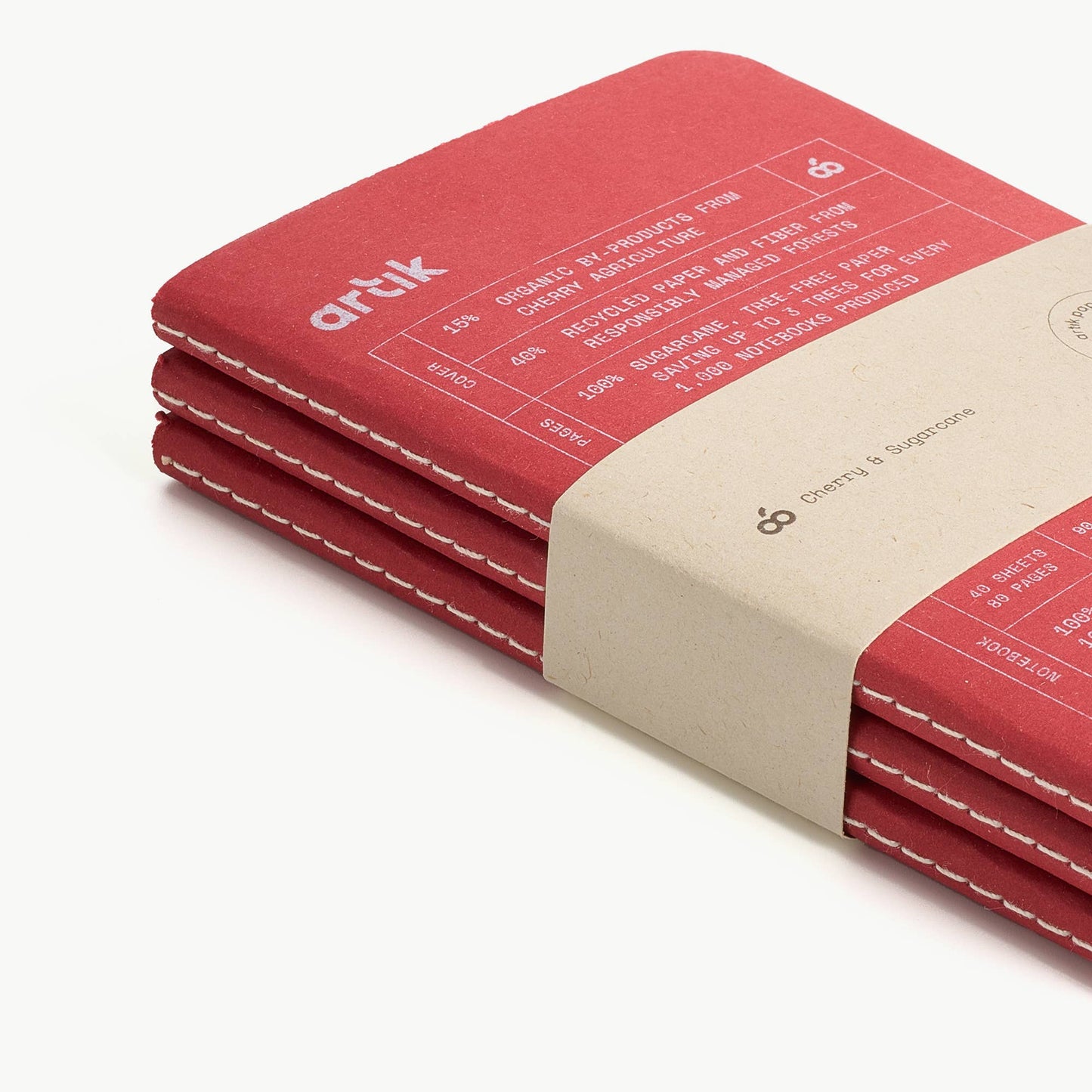 Artik Pack Of 3 Pocket Singer Sewn Notebooks Ruled Cherry