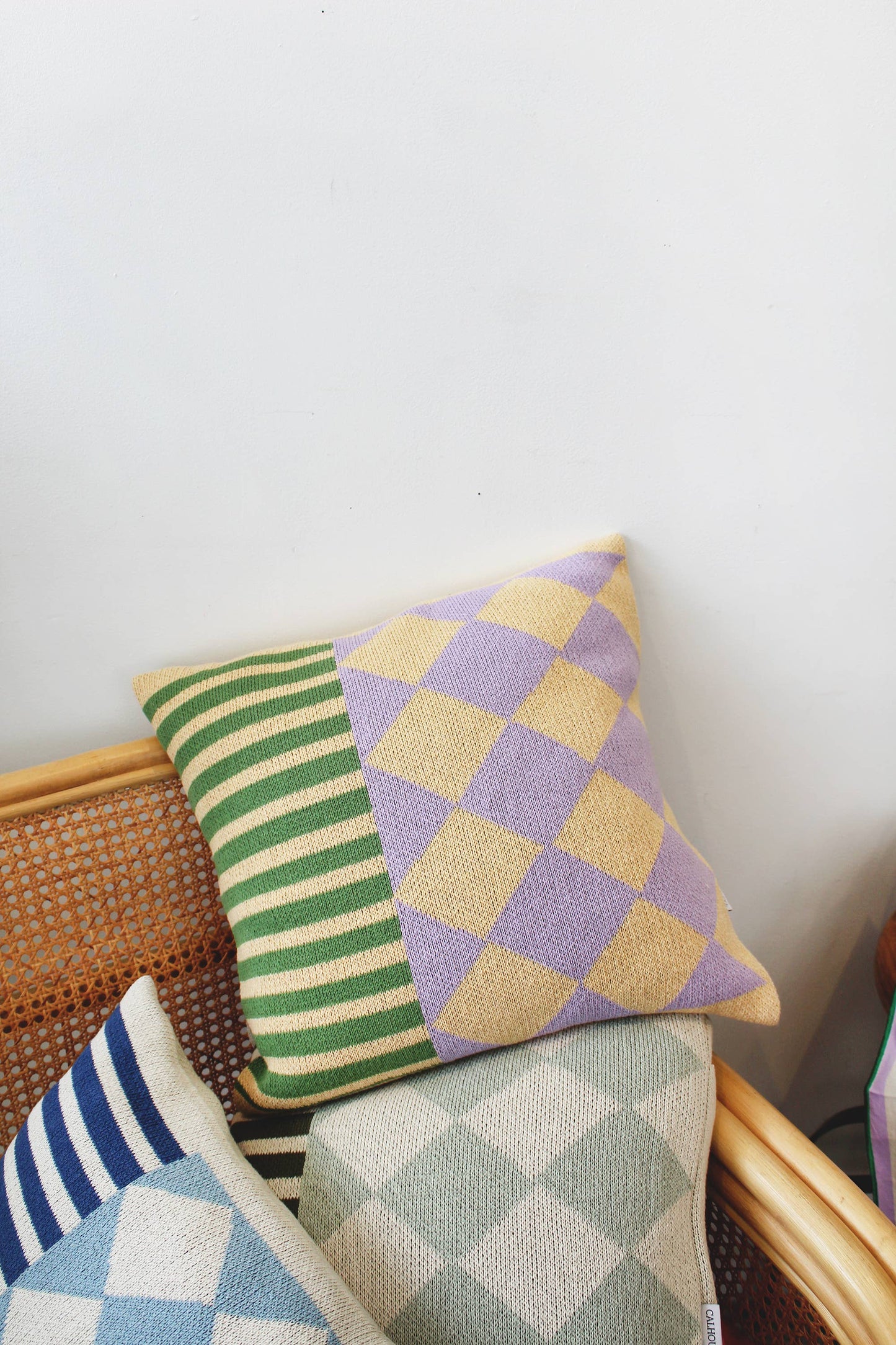 Diamond Checkerboard Knit Throw Pillow