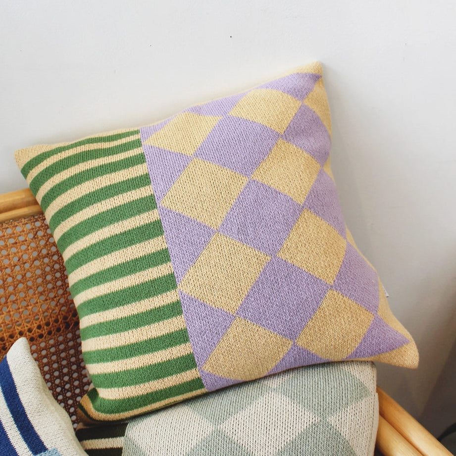 Diamond Checkerboard Knit Throw Pillow