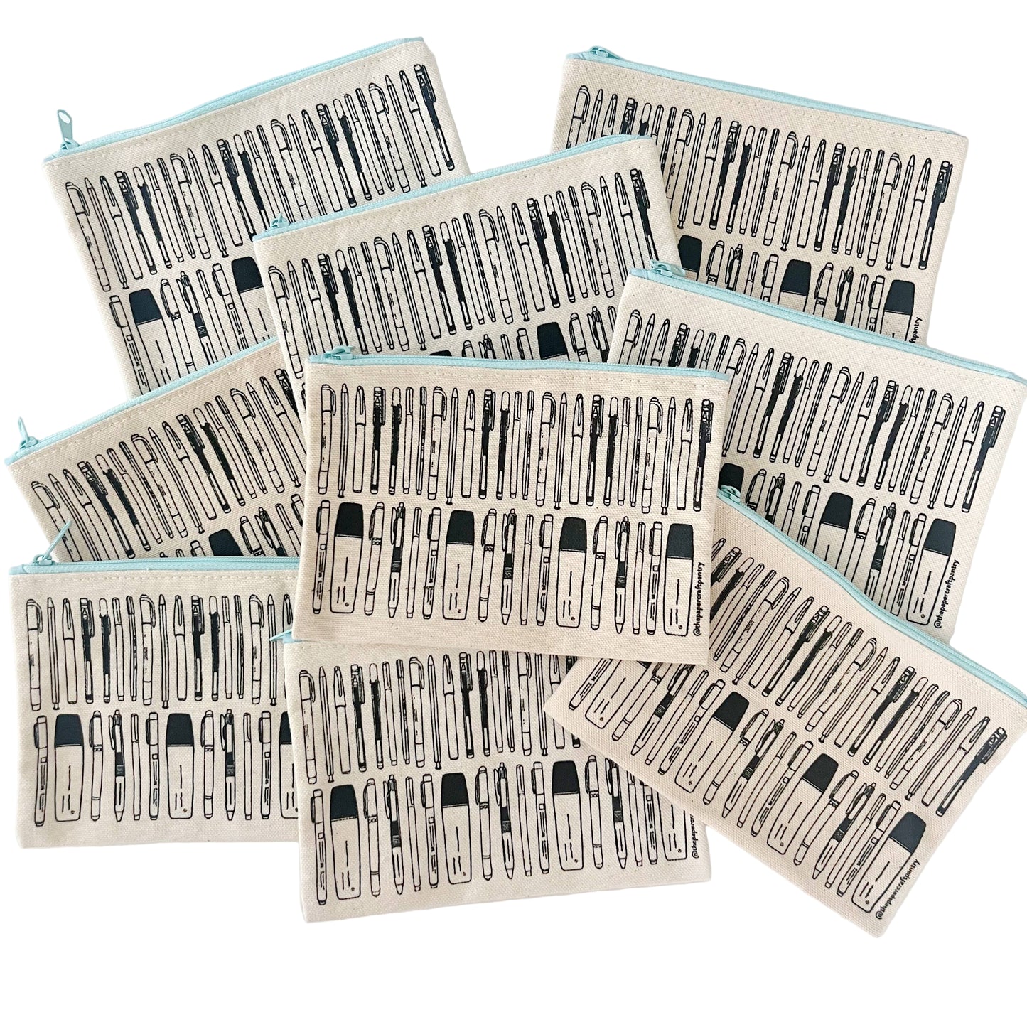 Cotton Canvas Pouch: Mint Pens