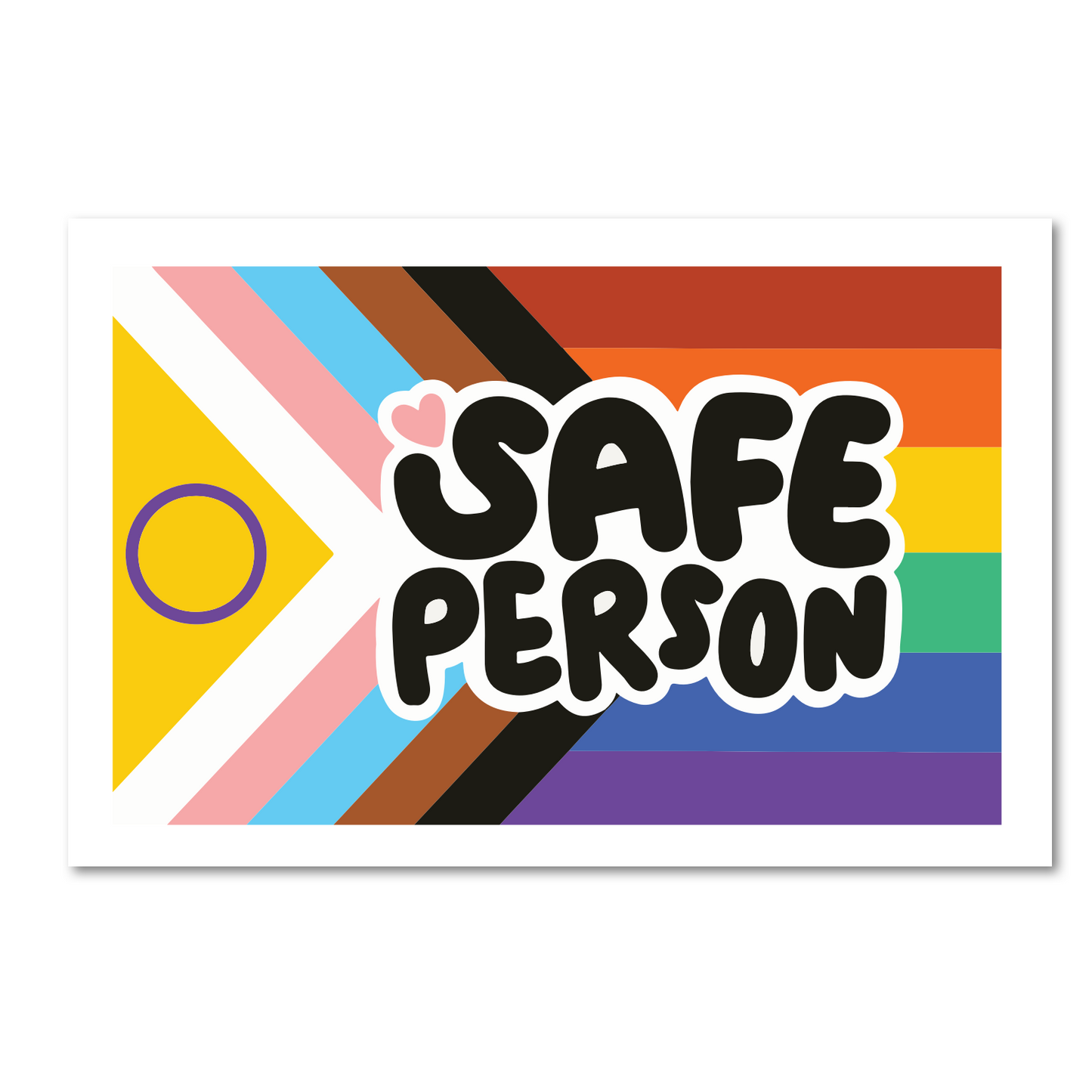 Colorful poster with 'SAFE PERSON' text on a white background
