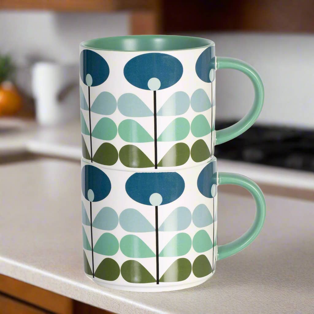 Mod Lounge | Blue Mid Century ModFlower Stackable Matte Coffee Tea Mug