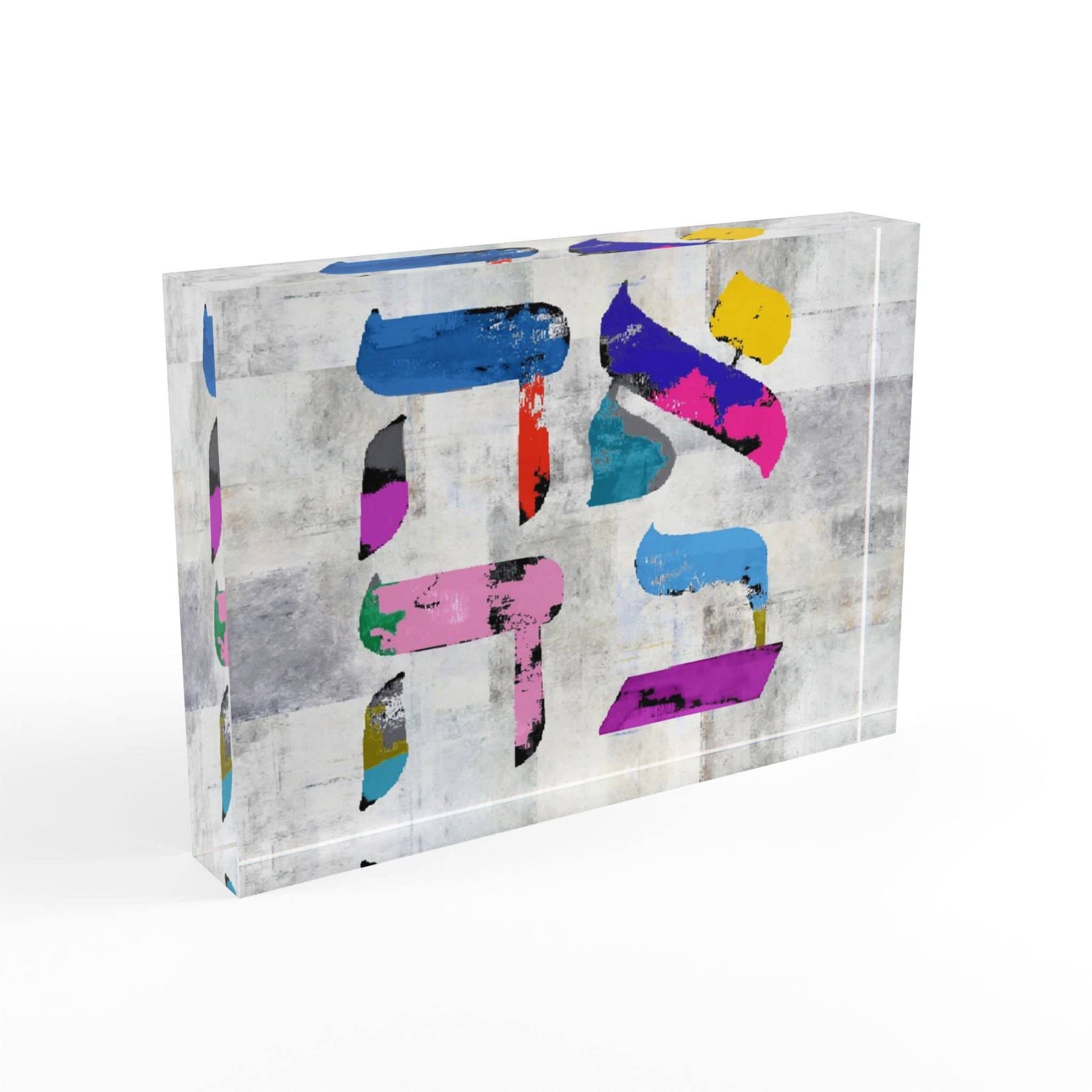 Colorful abstract art piece on a textured white background
