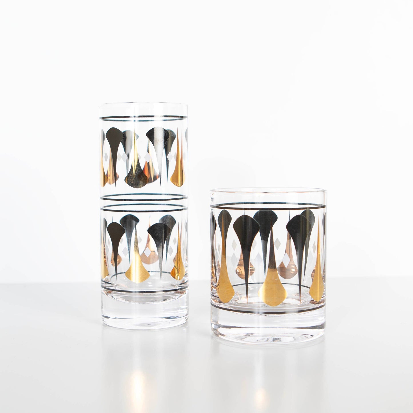 Black and Gold Mid Century Vintage Highball Cocktail Glass