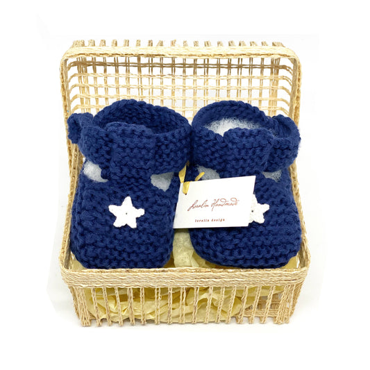 Navy Star Booties in Basket