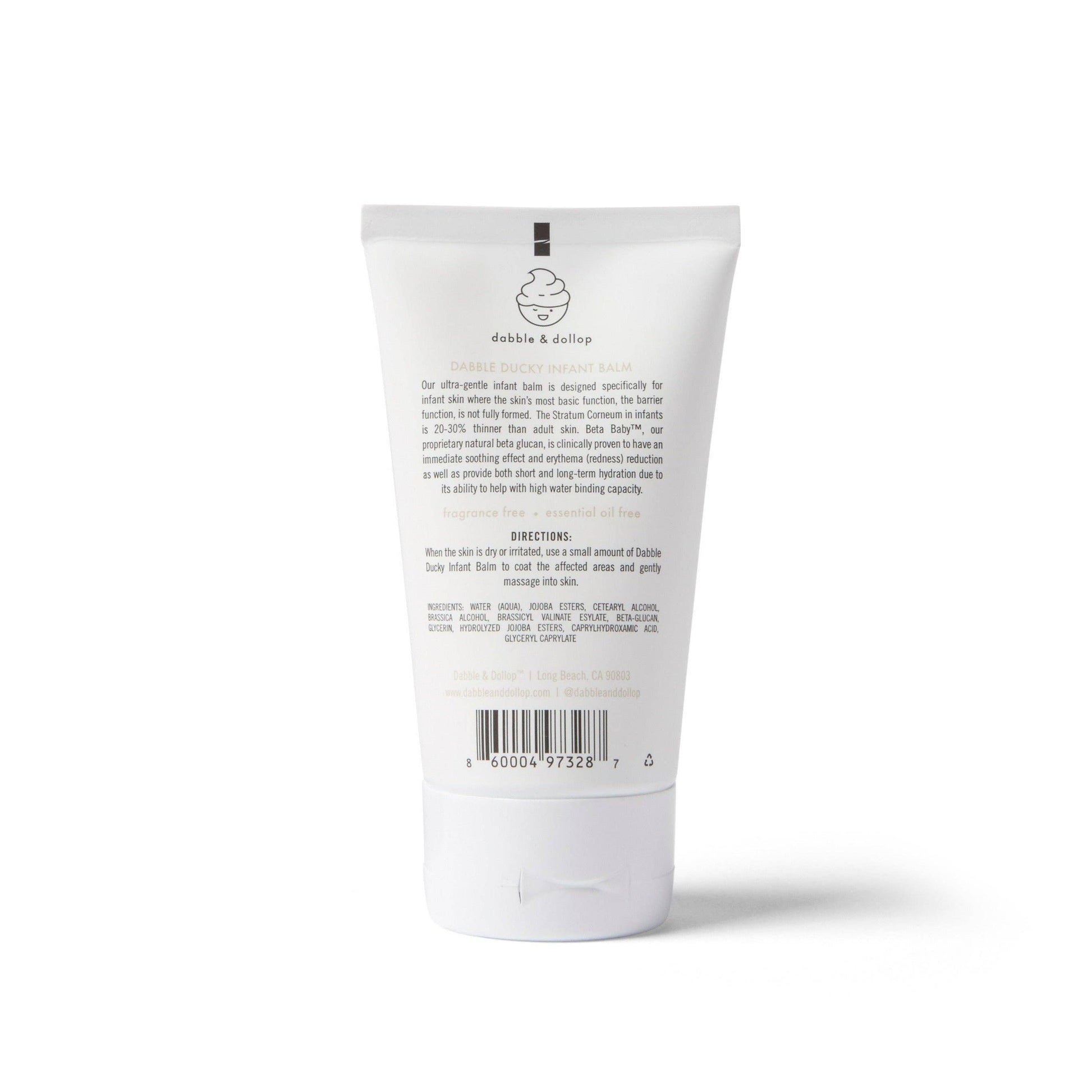 White tube with text and a brand logo on a white background