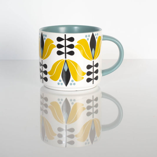 Mod Lounge | Yellow Lotus Flower Mid Century Stackable Matte Coffee Mug