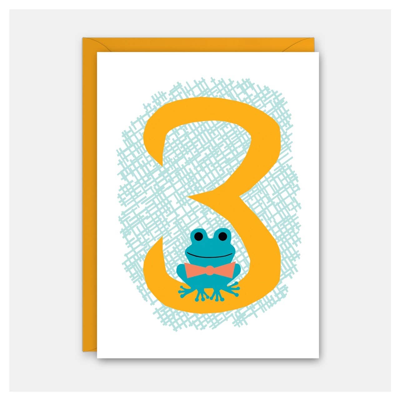 Card with number 3 and frog design on a white background