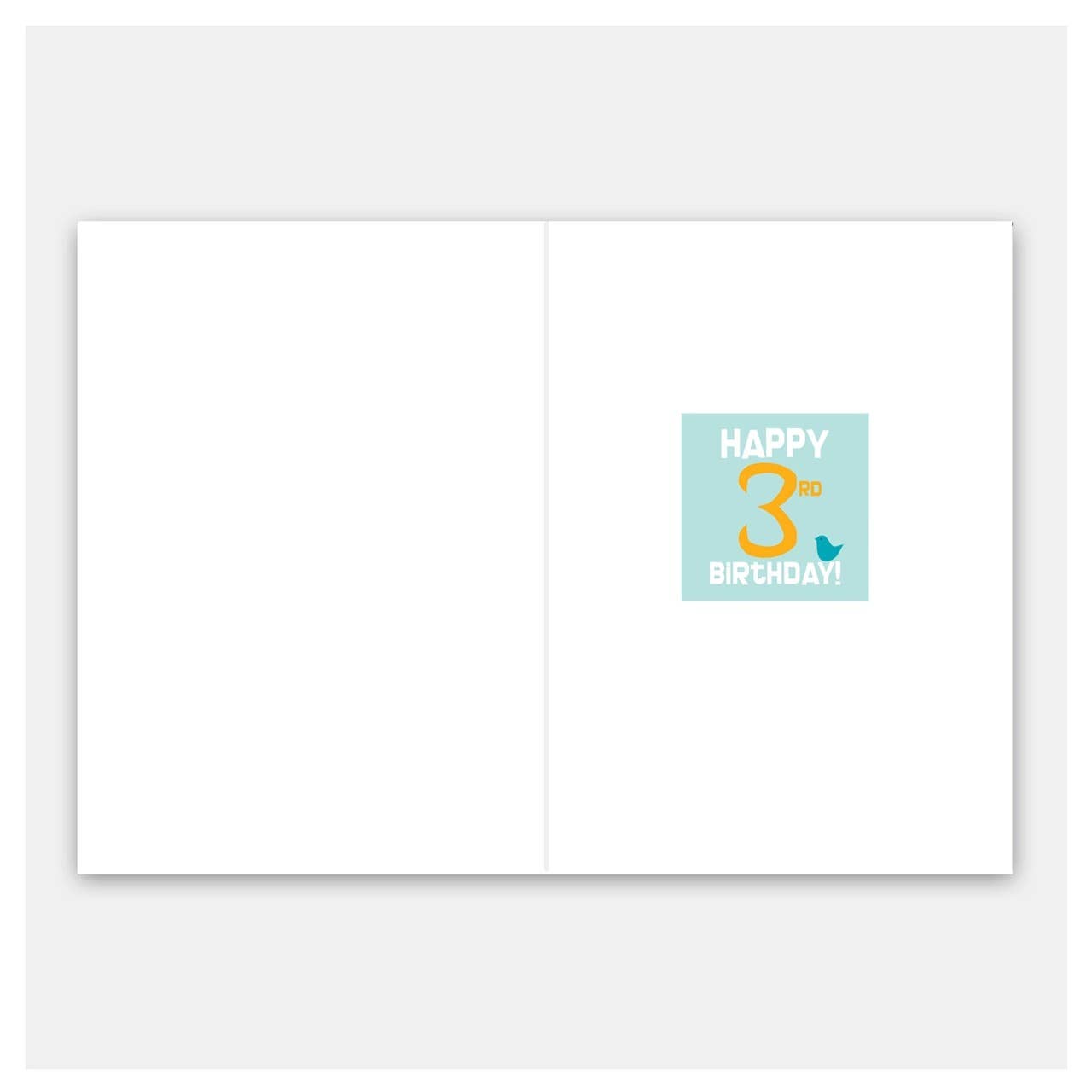 Greeting card with 'Happy 3rd Birthday!' text on a light blue square, on a white background