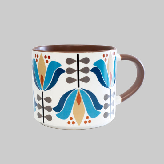 Blue Lotus Flower Mid Century Stackable Matte Coffee Mug