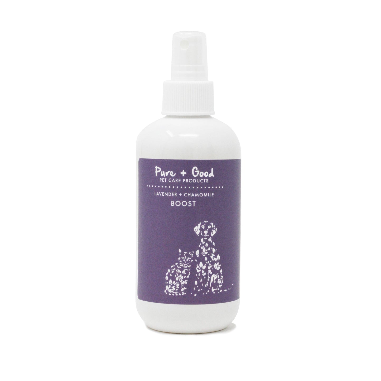 White bottle with a purple label featuring 'Pure + Good' on a white background