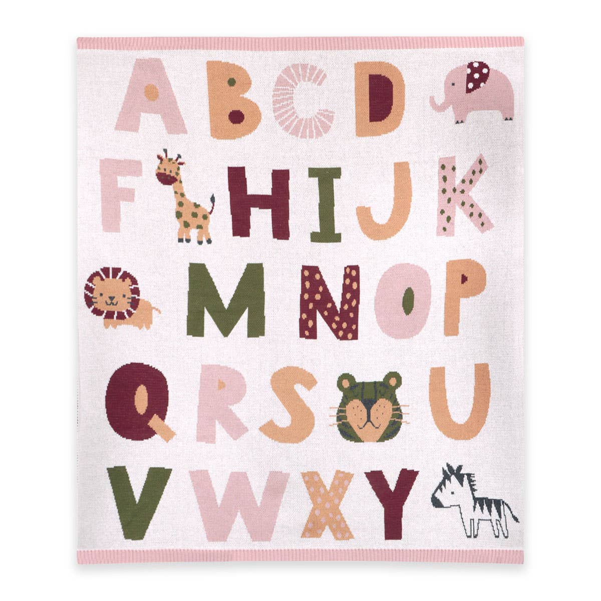 Viverano Organics | Alphabet Blush | Organic Jacquard Sweater Knit Baby Blanket