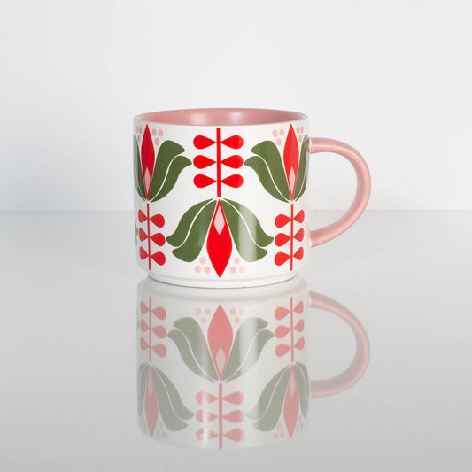 Red Lotus Flower Mid Century Modern Stackable Matte Coffee Mug