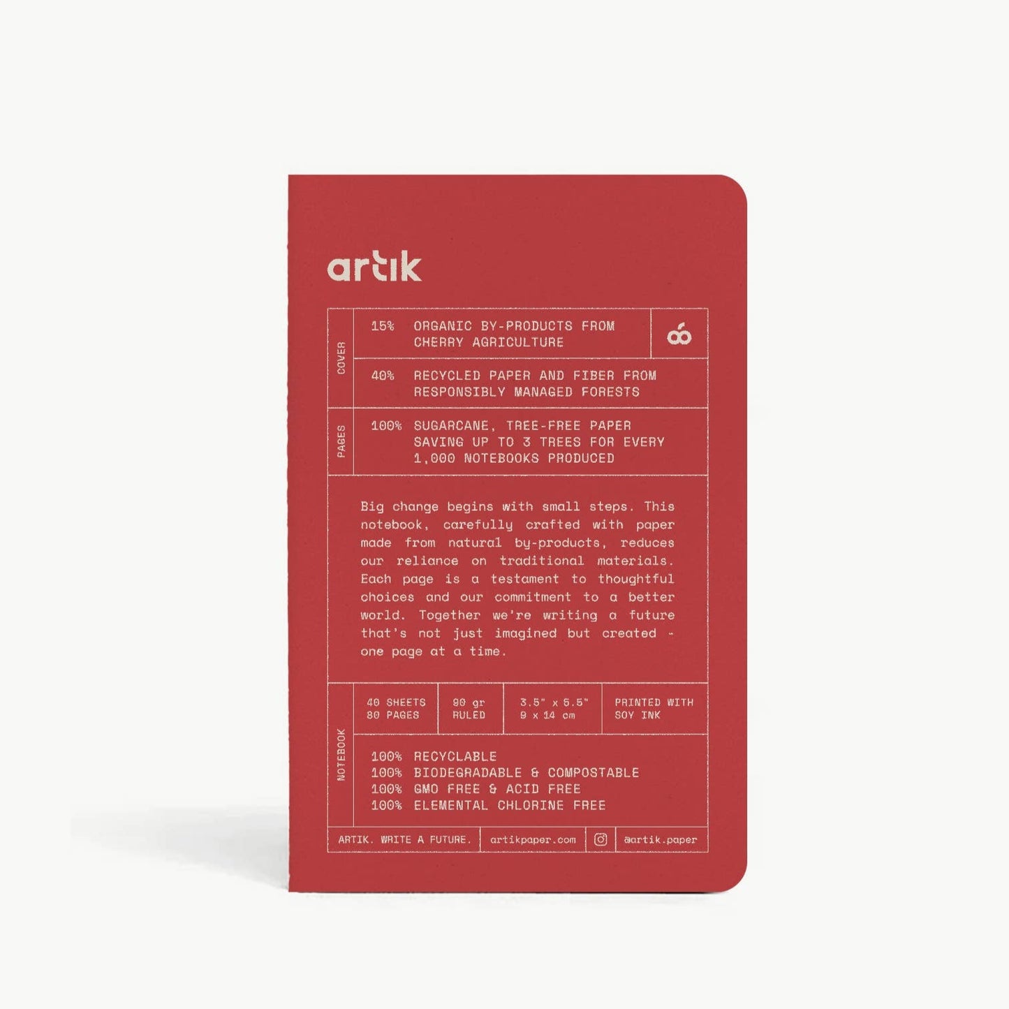 Artik Pack Of 3 Pocket Singer Sewn Notebooks Ruled Cherry