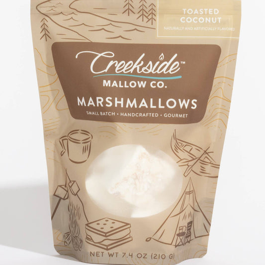 Package of Creekside Mallow Co. marshmallows with nature-themed design