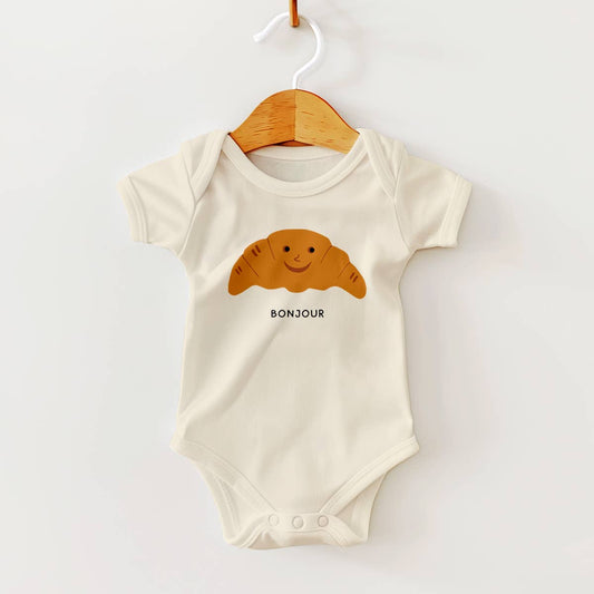 Bonjour Croissant with Cute Face Baby Bodysuit
