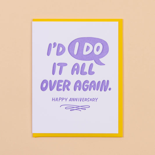 Card with purple text on a white background, framed in yellow, against a beige background.