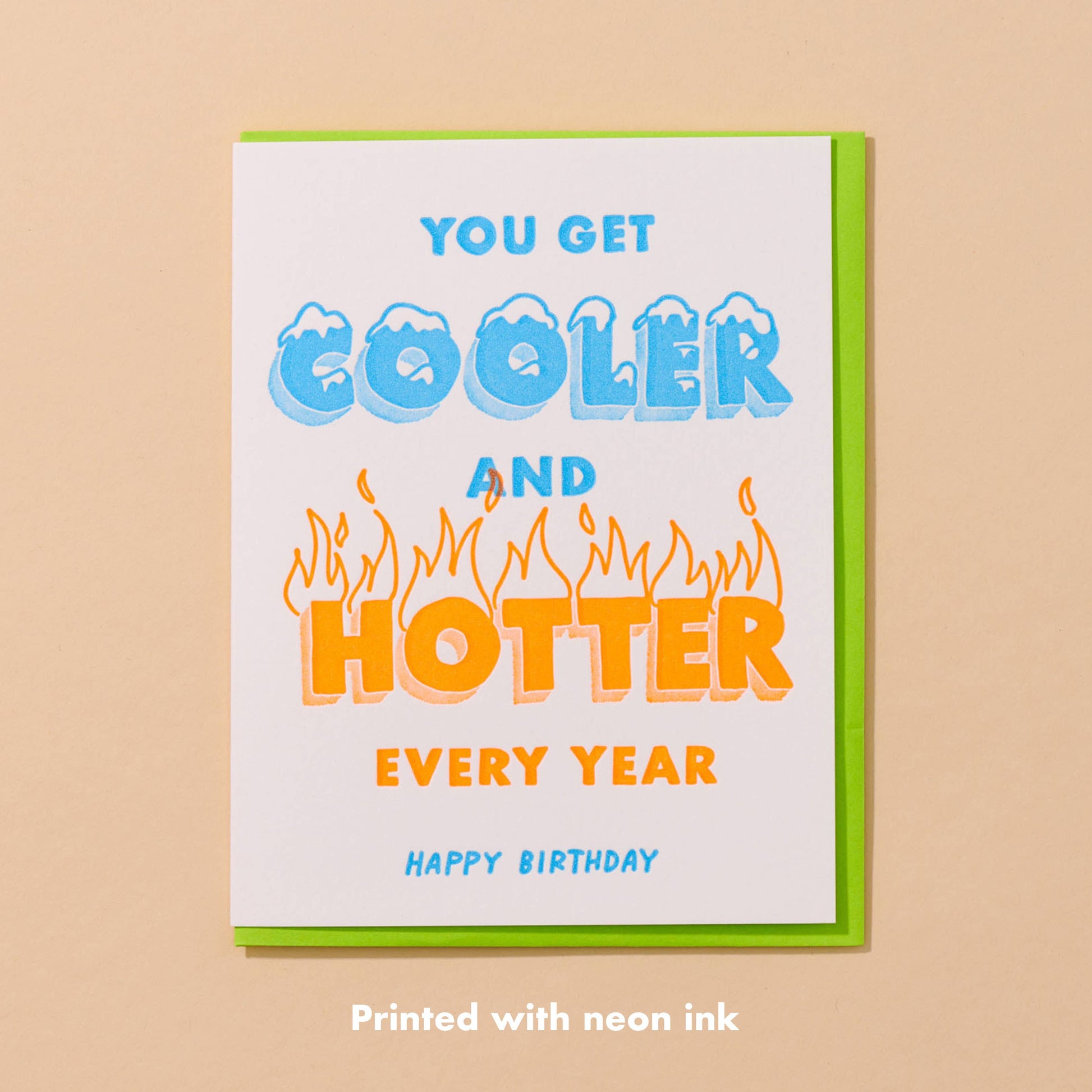 Birthday card with colorful text on a beige background