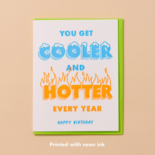 Birthday card with colorful text on a beige background