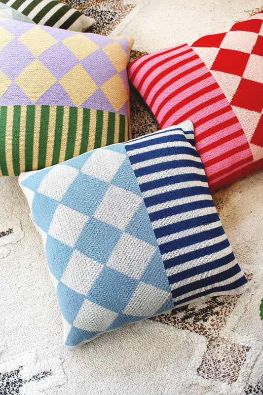 Diamond Checkerboard Knit Throw Pillow
