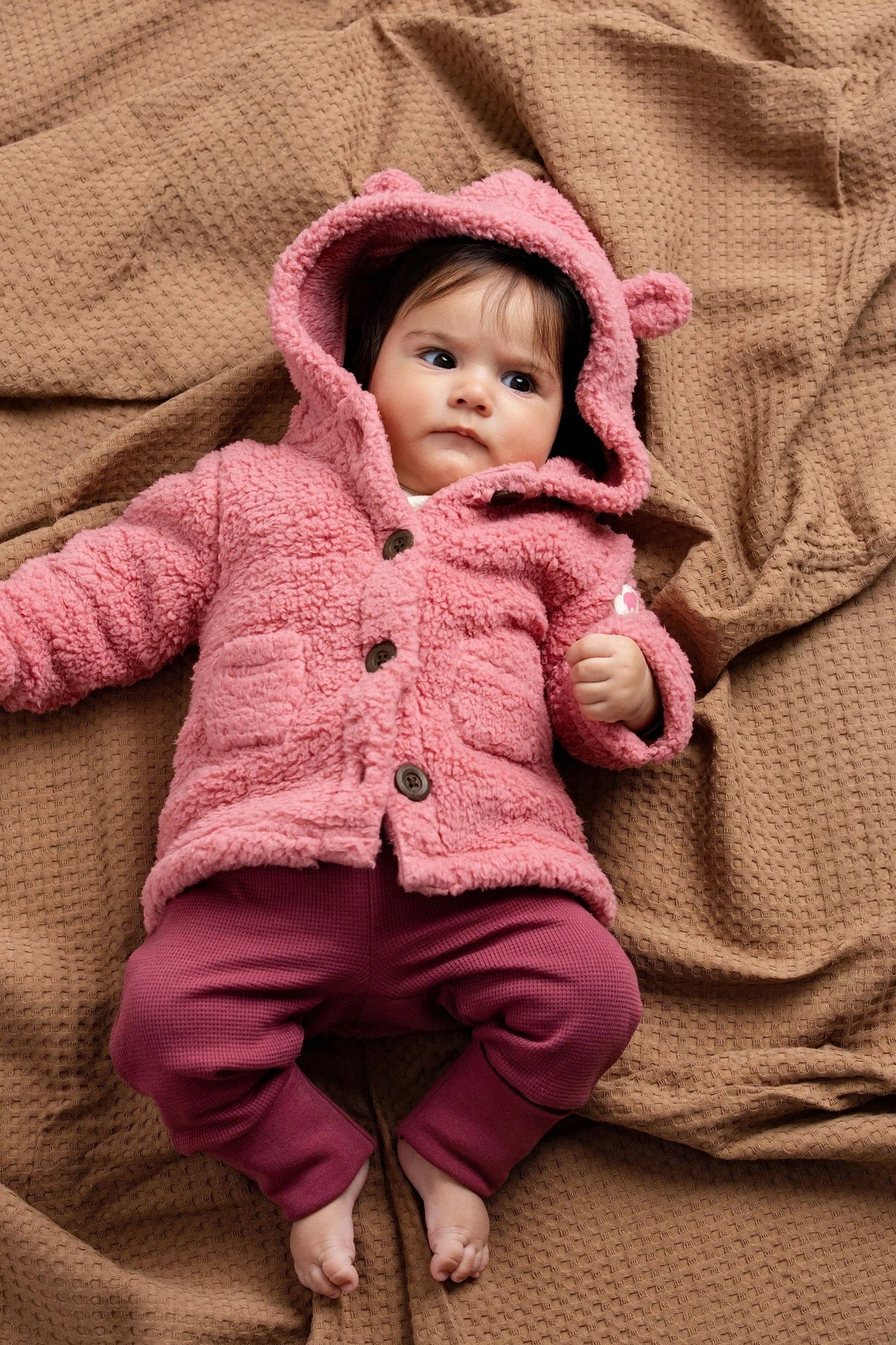 Monica + Andy | Baby Sherpa Teddy Cardigan Mauve