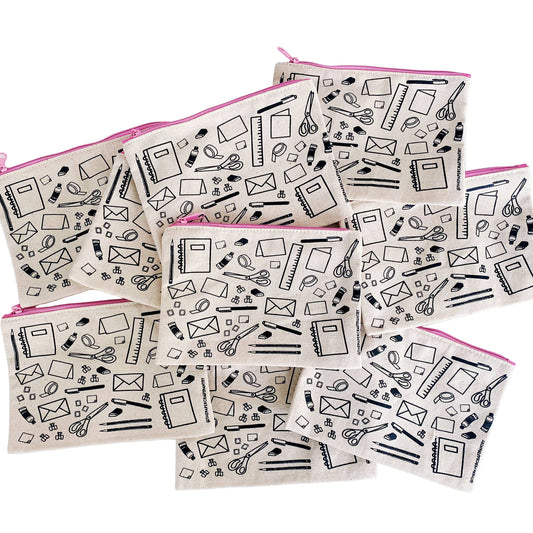 Cotton Canvas Pouch: Pink Stationery