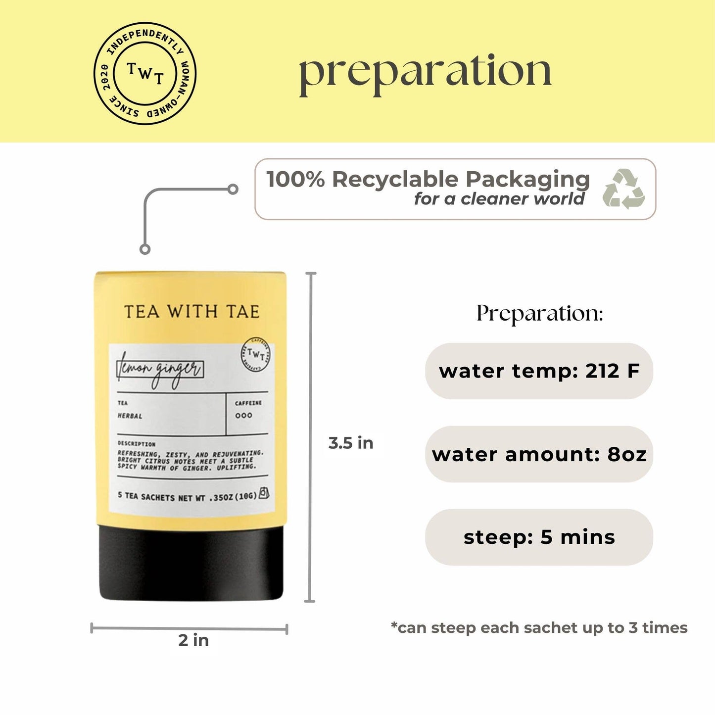 Tea With Tae | Lemon Ginger Herbal Tea Mini Tube
