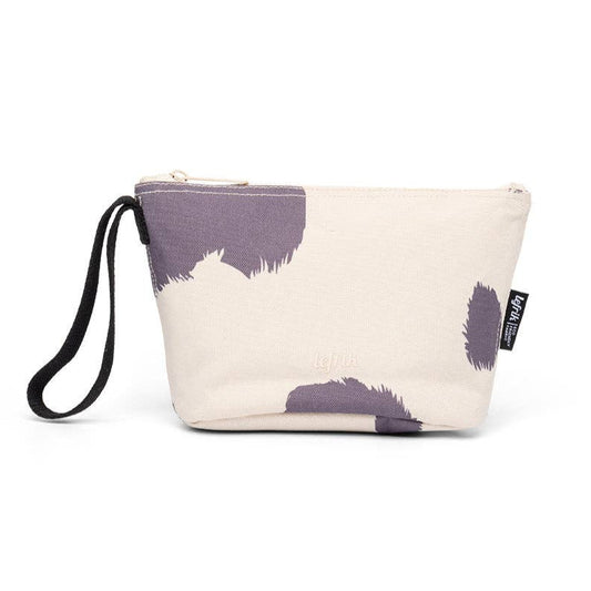 Canvas pouch with purple floral pattern on a white background