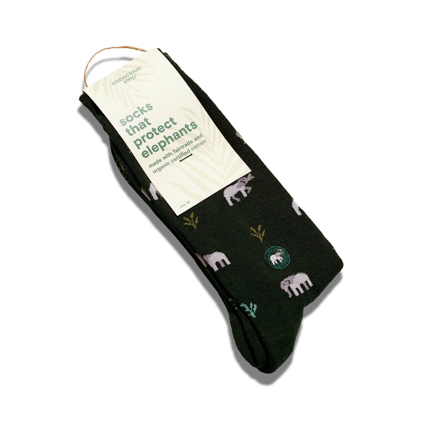 Black sock with elephant design on a white background