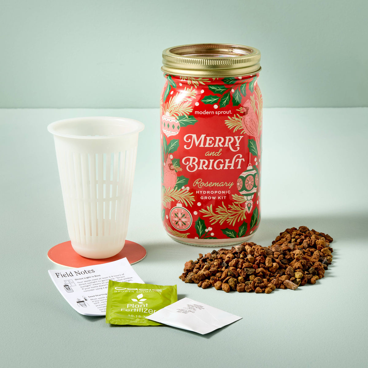 A holiday-themed rosemary hydroponic grow kit by Modern Sprouts
