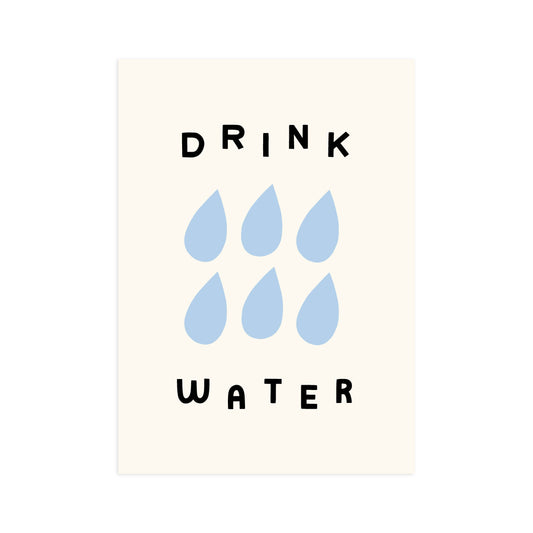 A minimalist art print featuring the text 'DRINK WATER'