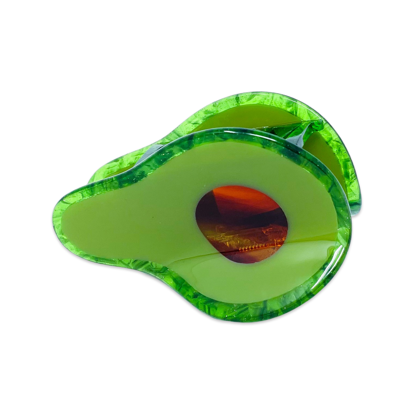 Avocado-shaped object with a reflective surface on a white background
