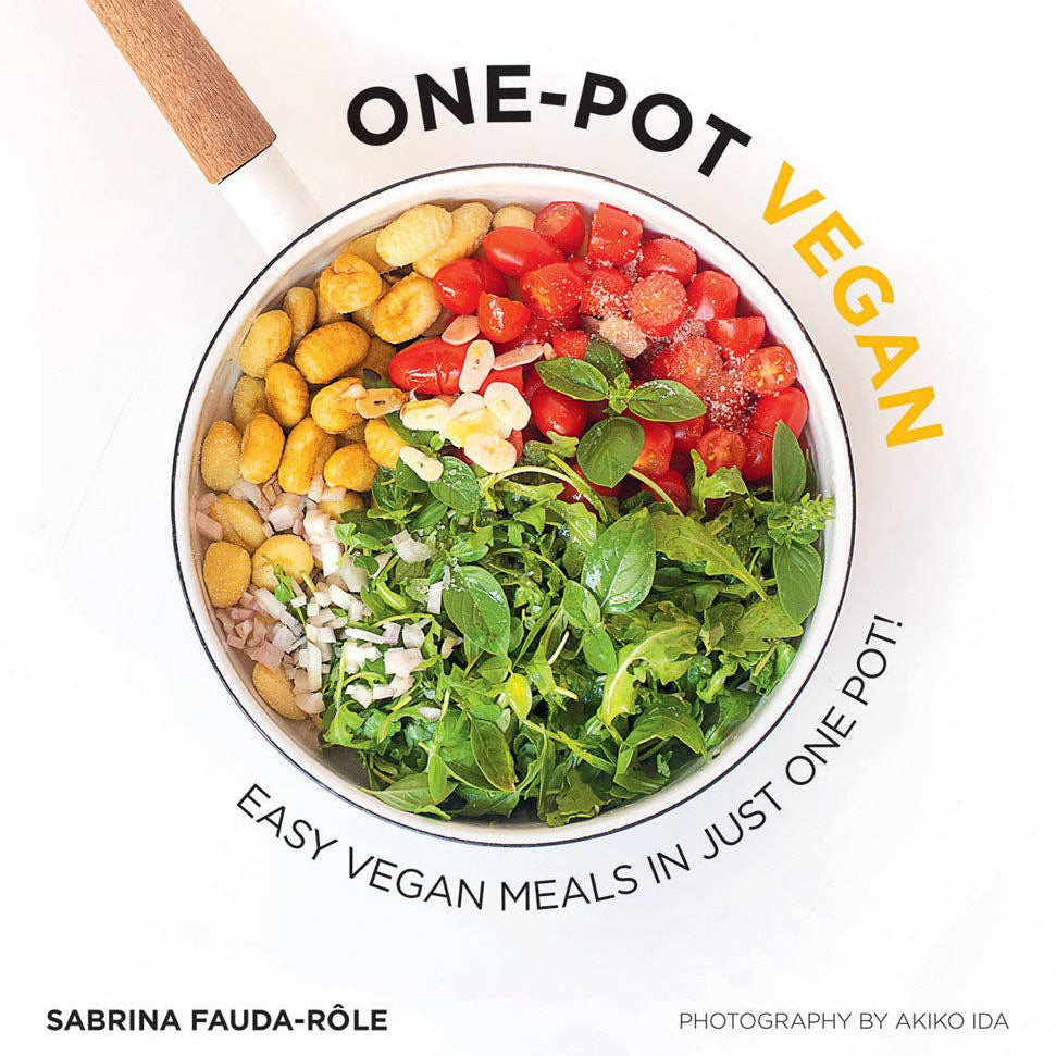 Book cover of 'One-Pot Vegan' with a colorful salad in a pot on a white background.