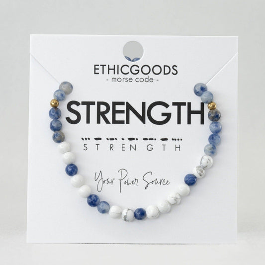 Bracelet with beads on a 'Strength' card by Ethicgoods