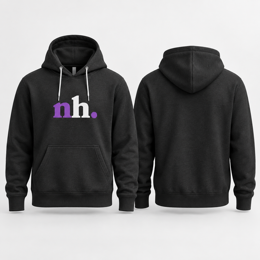 black sweatshirt with nh written 