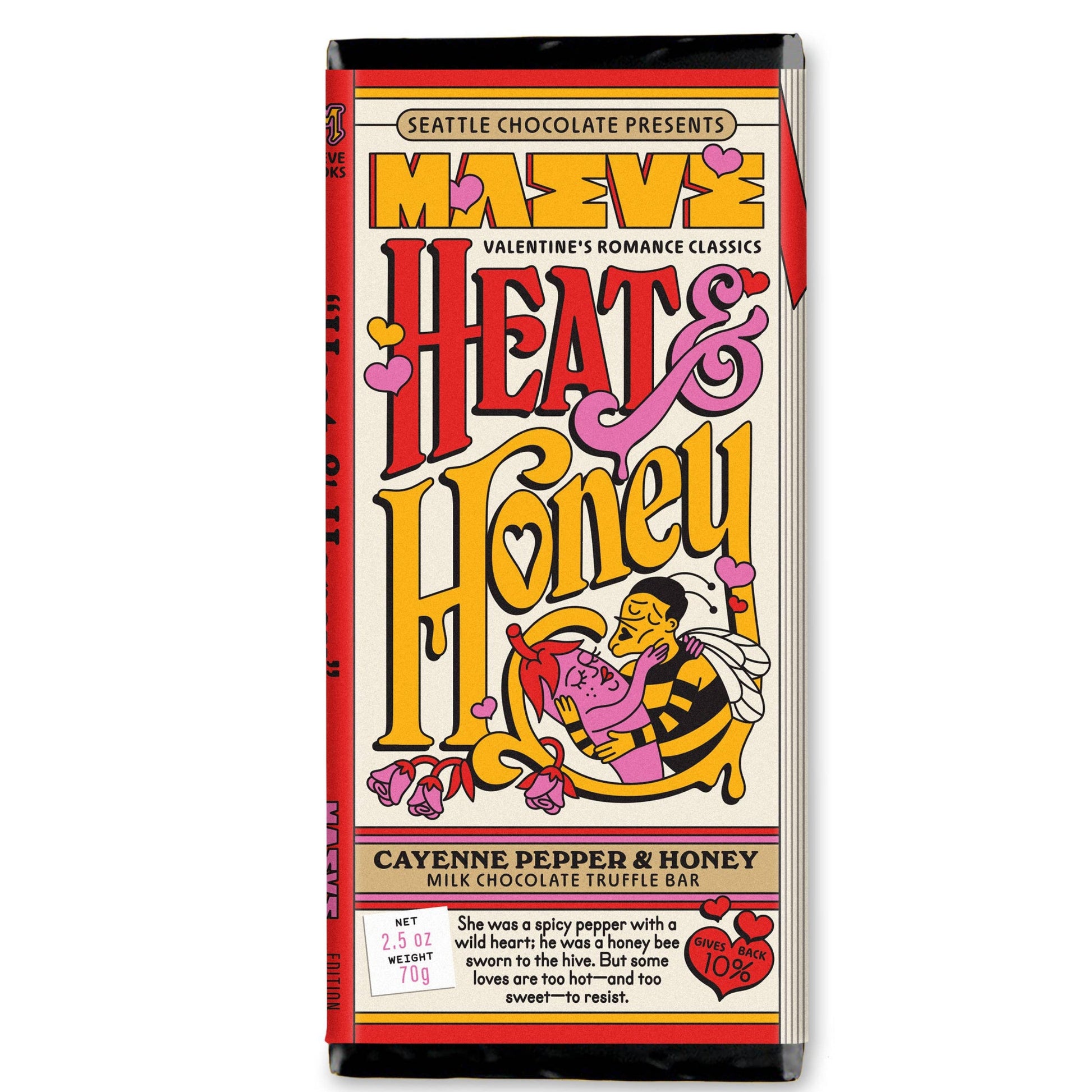Chocolate bar packaging with colorful design on a white background