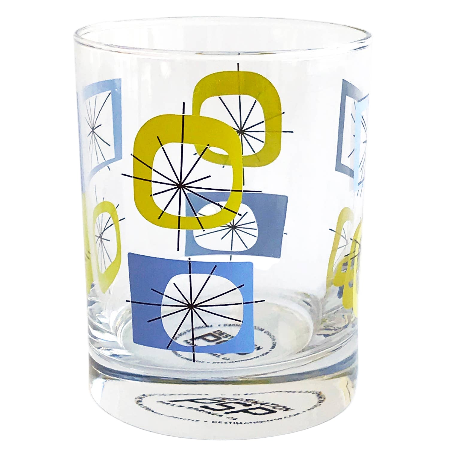 Clear glass with geometric pattern on a white background