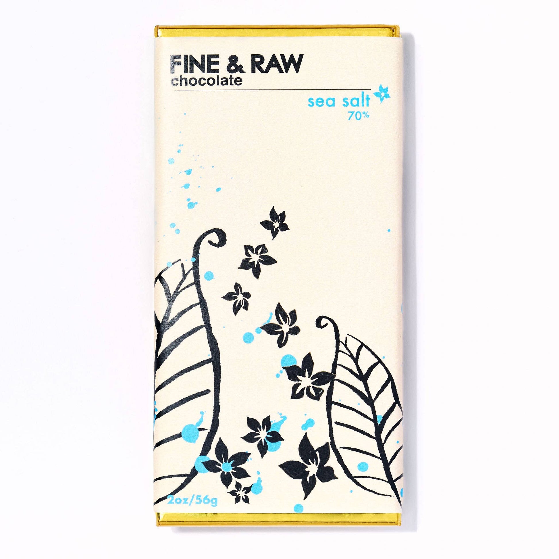 Fine & Raw chocolate bar packaging with floral designs on a white background
