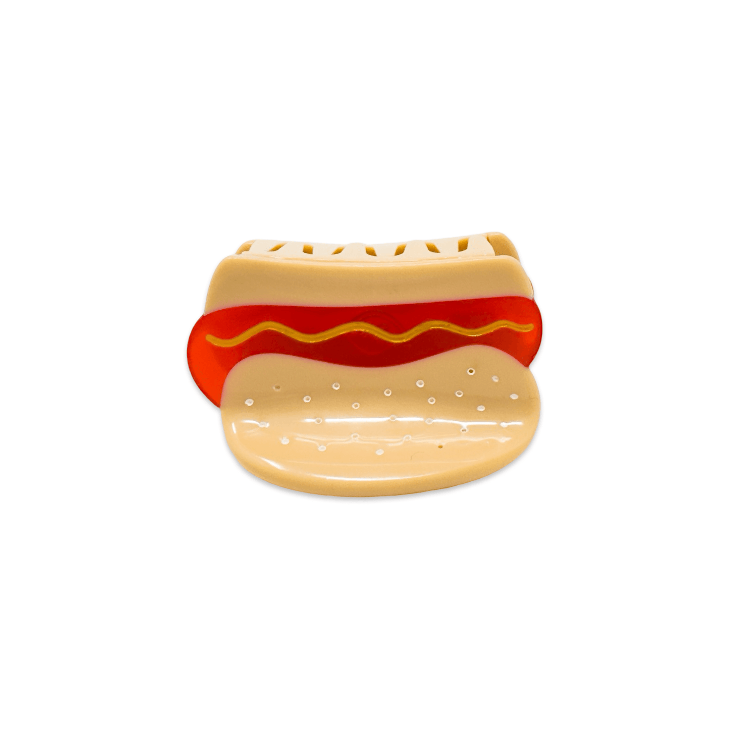 Hot dog-shaped cookie cutter on a white background