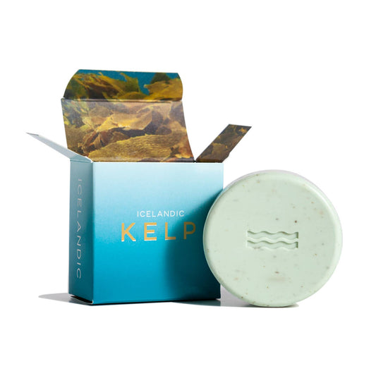 Icelandic Kelp soap bar with packaging on a white background