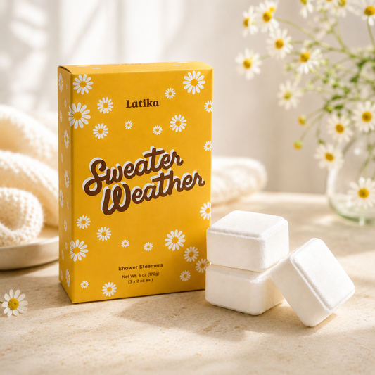 A yellow Latika 'Sweater Weather' shower steam box with white daisy illustrations