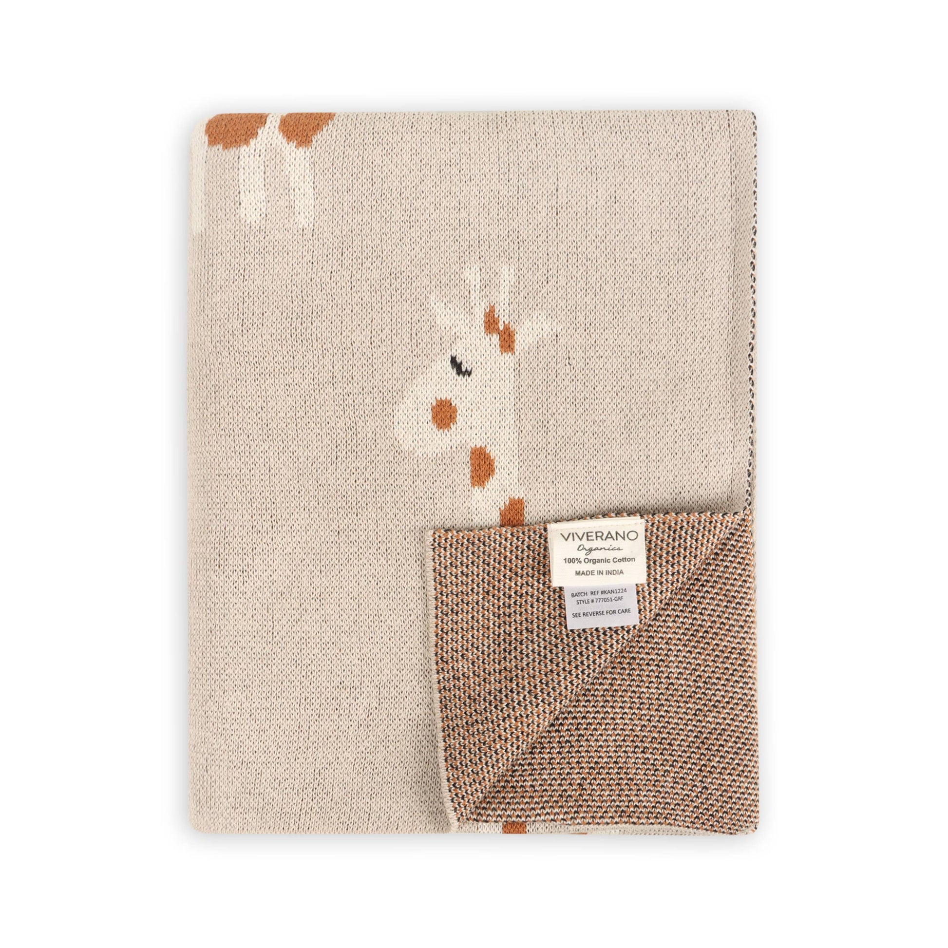 Organic Cotton Jacquard Sweater Knit Giraffe Baby Blanket2