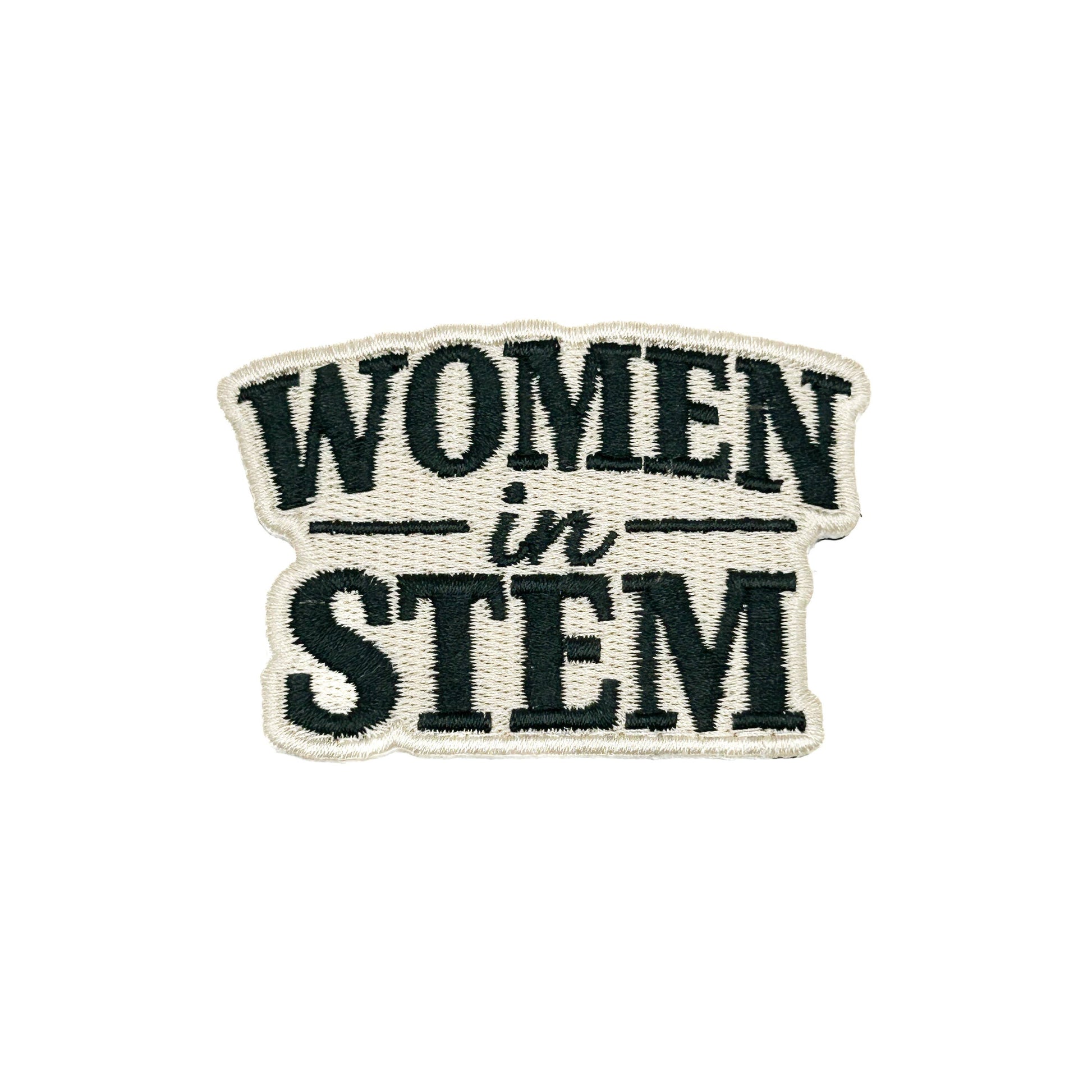 Patch with 'Women in STEM' text on a white background