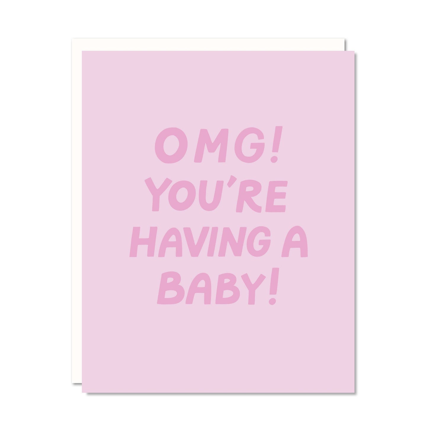 Pink card with 'OMG! You're having a baby!' text on a white background